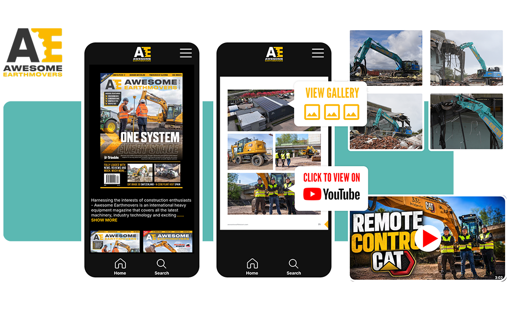 Awesome Earthmovers on TouchTree: the digital edition on phones with a photo gallery and YouTube videos added to the articles